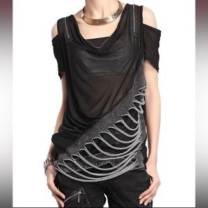 Black/Gray Cut-Out Goth Mesh Top sz M